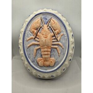 Vintage Ceramic Lobster Mold Hanging Oval Decor Jell-O Mold Beach Decor
